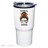 Warrior Leukemia Awareness Orange Ribbon Messy Bun Tumbler thumb 0