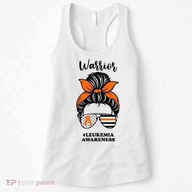 Warrior Leukemia Awareness Orange Ribbon Messy Bun Women's Tank Top