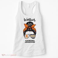 Warrior Leukemia Awareness Orange Ribbon Messy Bun Women's Tank Top thumb 0