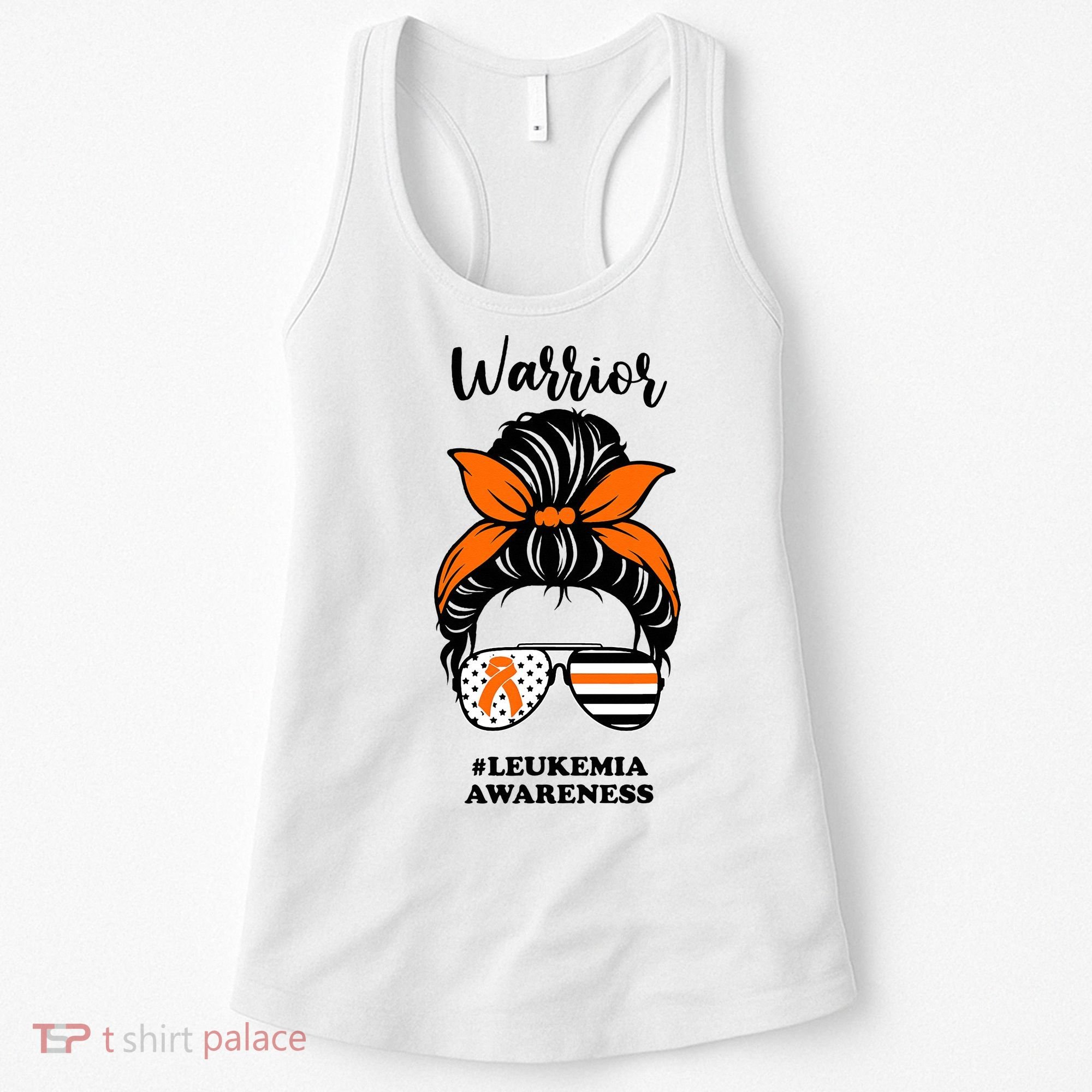 Warrior Leukemia Awareness Orange Ribbon Messy Bun Women's Tank Top