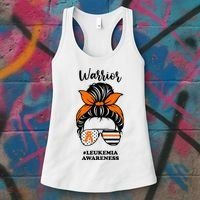 Warrior Leukemia Awareness Orange Ribbon Messy Bun Women's Tank Top thumb 3