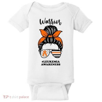 Warrior Leukemia Awareness Orange Ribbon Messy Bun Baby Bodysuit