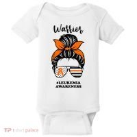 Warrior Leukemia Awareness Orange Ribbon Messy Bun Baby Bodysuit thumb 0
