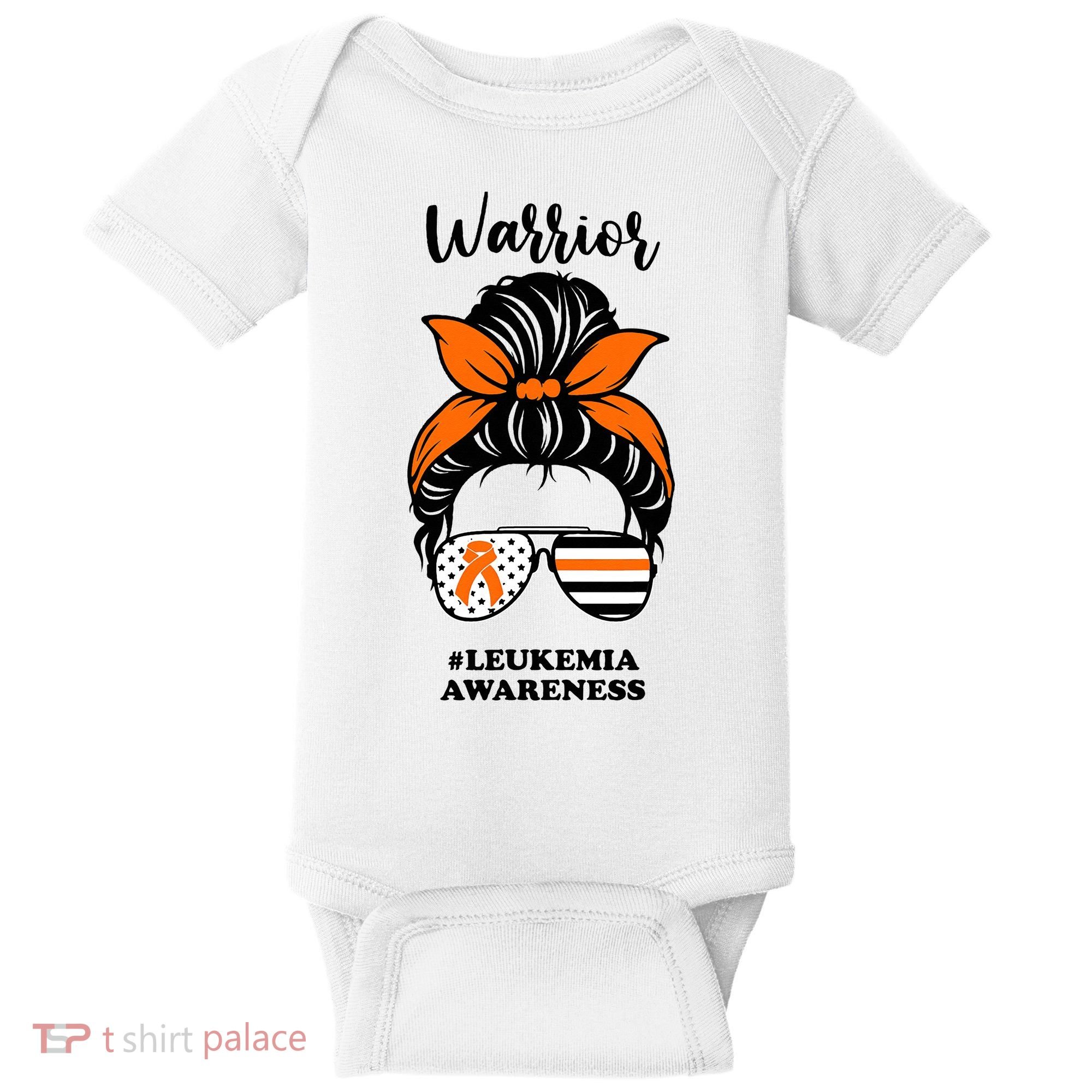 Warrior Leukemia Awareness Orange Ribbon Messy Bun Baby Bodysuit