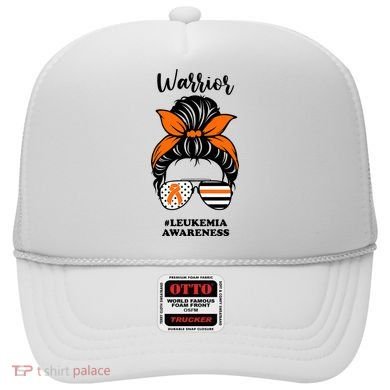 Warrior Leukemia Awareness Orange Ribbon Messy Bun Hat