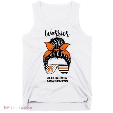 Warrior Leukemia Awareness Orange Ribbon Messy Bun Tank Top