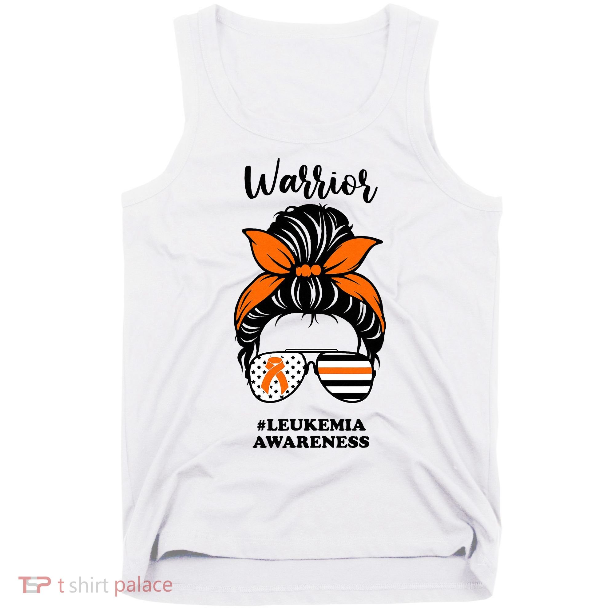 Warrior Leukemia Awareness Orange Ribbon Messy Bun Tank Top