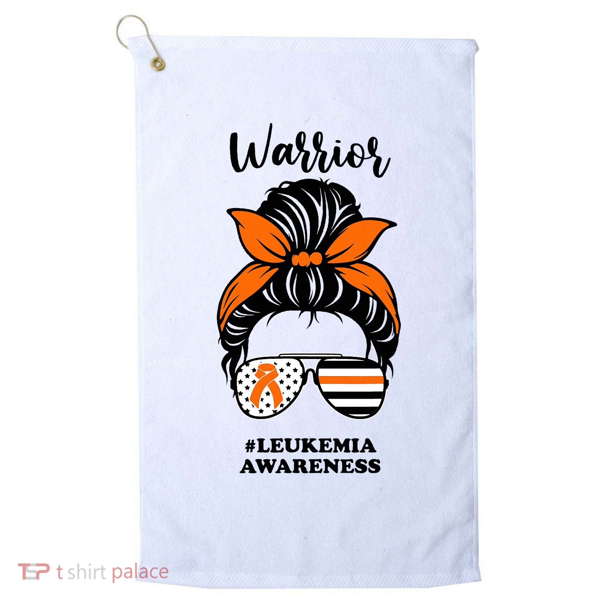Warrior Leukemia Awareness Orange Ribbon Messy Bun Golf Towel
