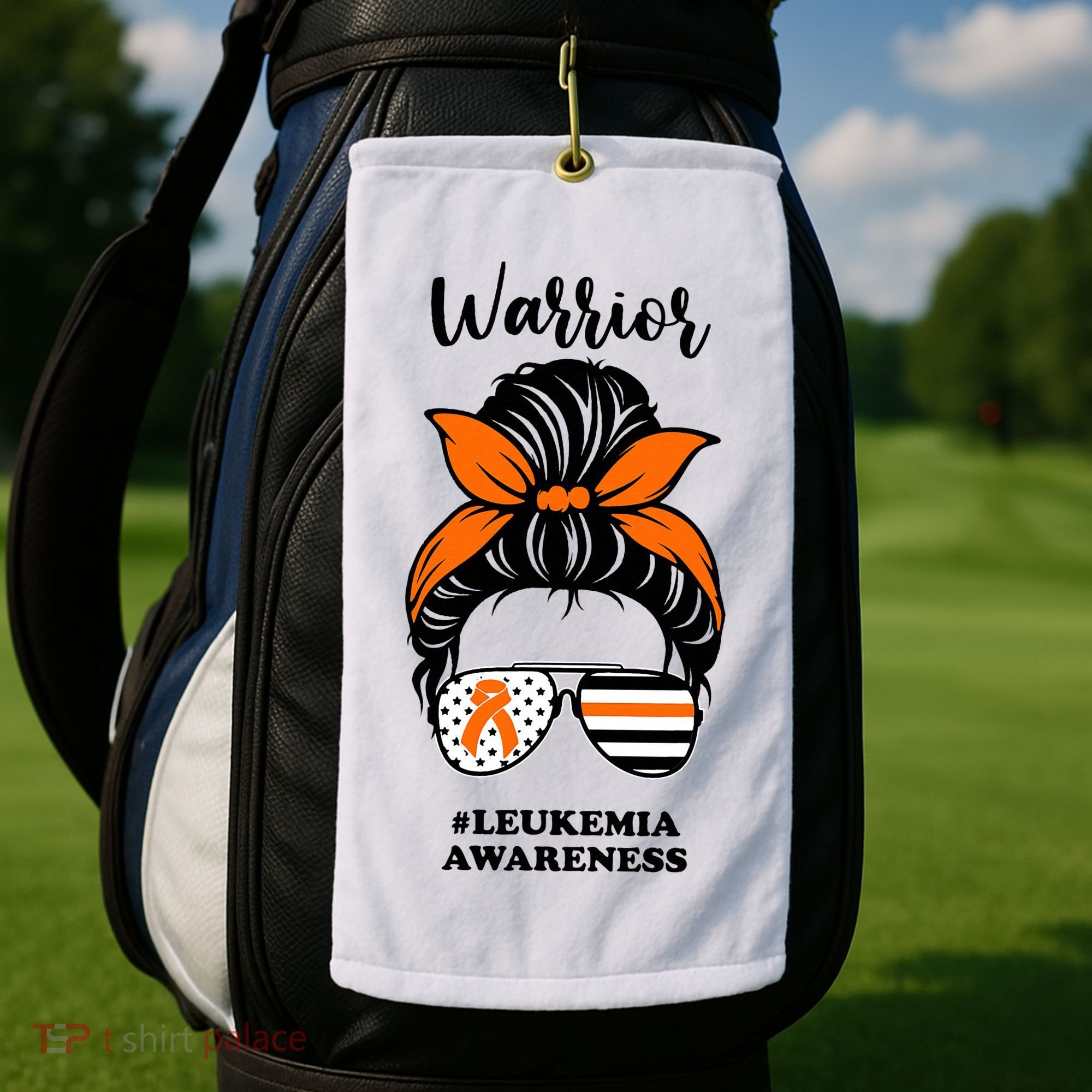 Warrior Leukemia Awareness Orange Ribbon Messy Bun Golf Towel
