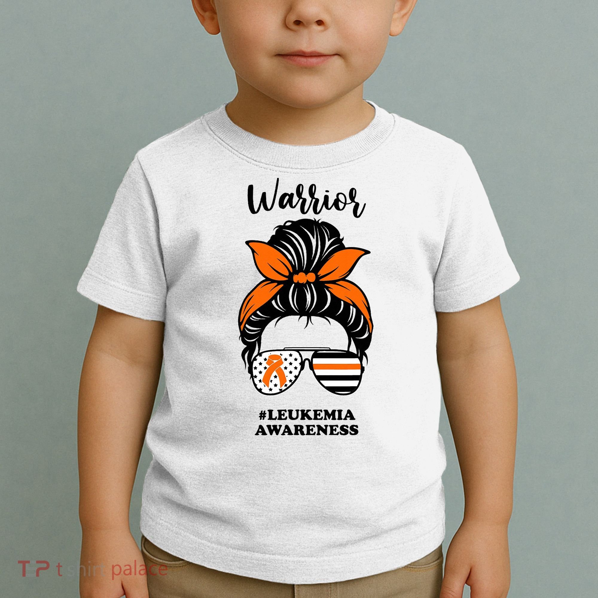 Warrior Leukemia Awareness Orange Ribbon Messy Bun Toddler T-Shirt