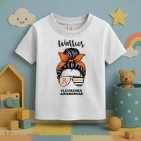 Warrior Leukemia Awareness Orange Ribbon Messy Bun Toddler T-Shirt thumb 3