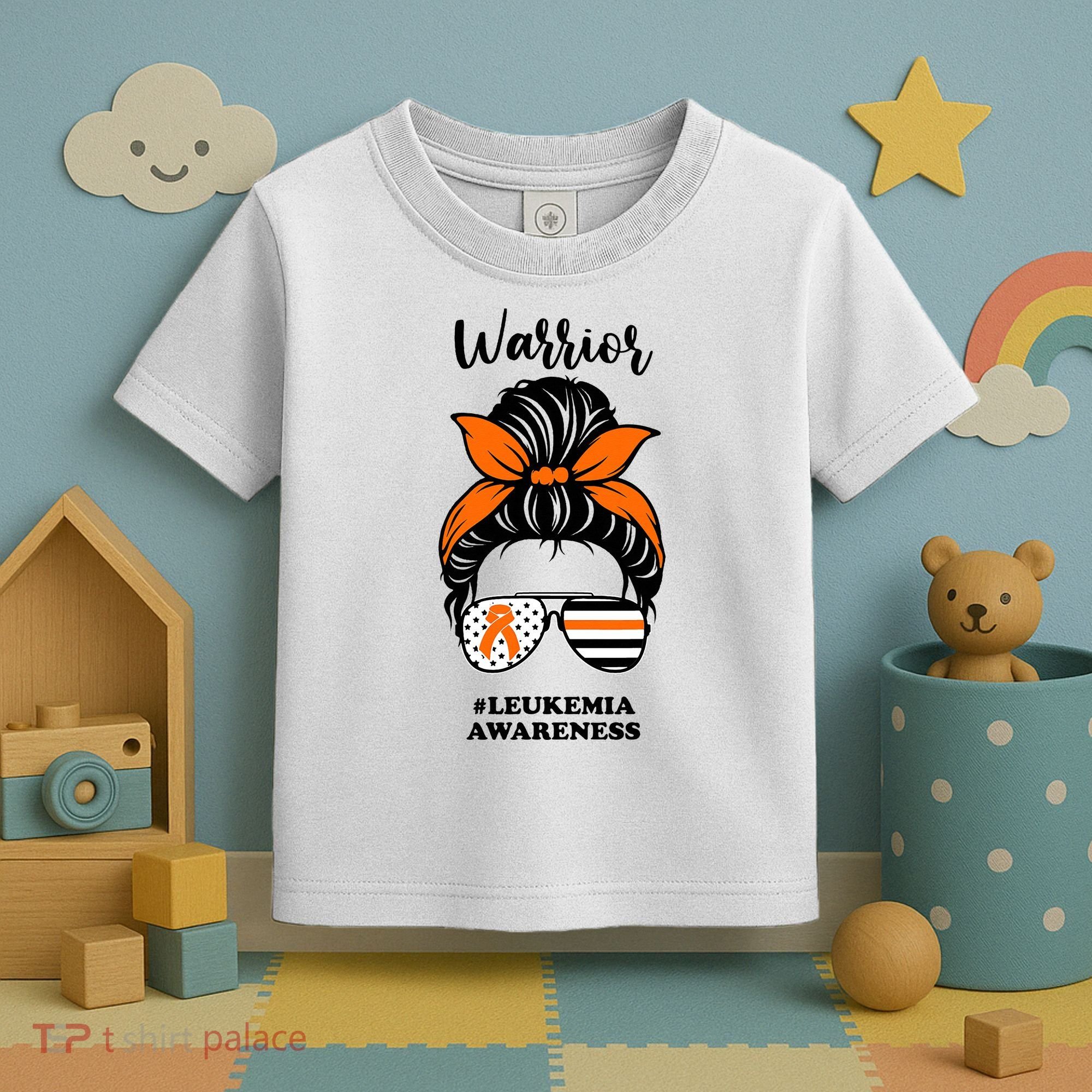 Warrior Leukemia Awareness Orange Ribbon Messy Bun Toddler T-Shirt