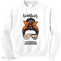 Warrior Leukemia Awareness Orange Ribbon Messy Bun Kids Sweatshirt thumb 0