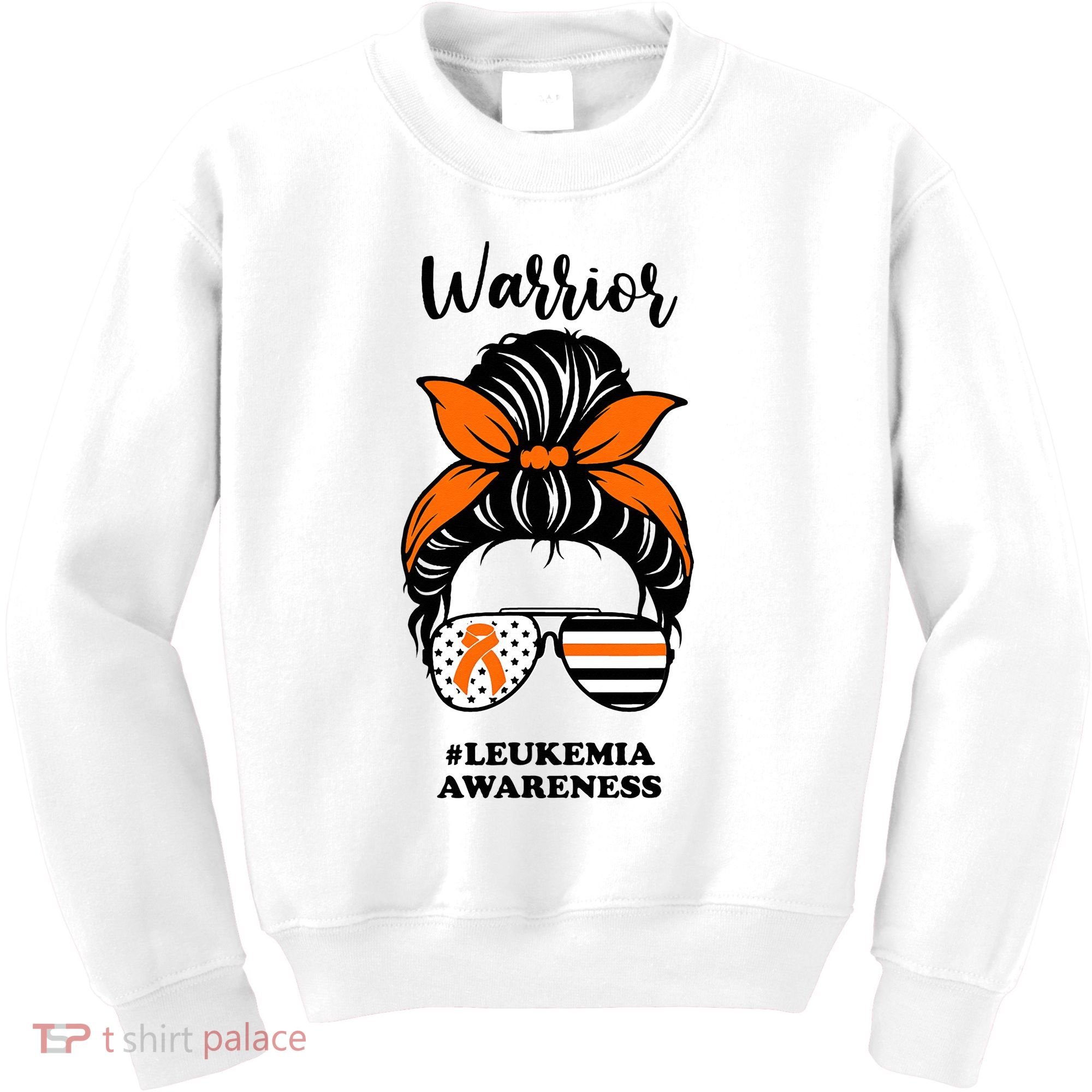 Warrior Leukemia Awareness Orange Ribbon Messy Bun Kids Sweatshirt