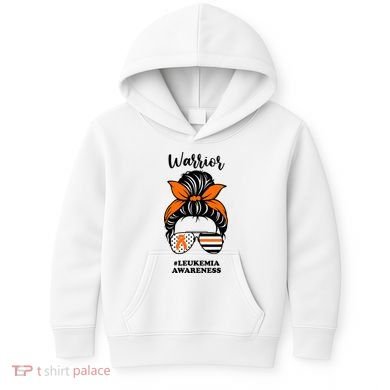 Warrior Leukemia Awareness Orange Ribbon Messy Bun Kids Hoodie