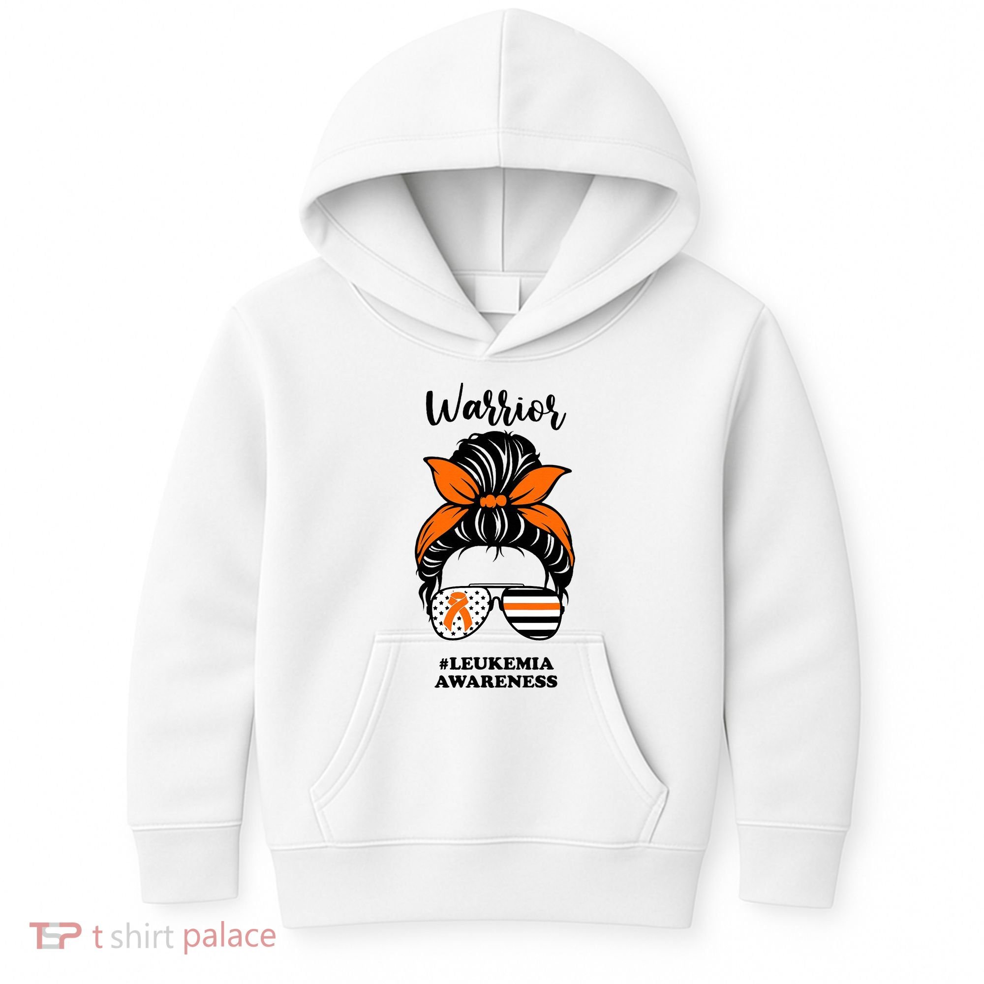 Warrior Leukemia Awareness Orange Ribbon Messy Bun Kids Hoodie