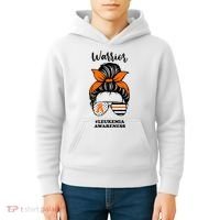 Warrior Leukemia Awareness Orange Ribbon Messy Bun Kids Hoodie thumb 4