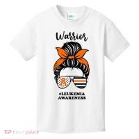 Warrior Leukemia Awareness Orange Ribbon Messy Bun Kids T-Shirt thumb 0