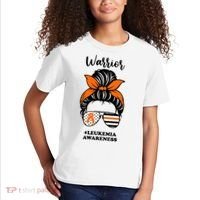 Warrior Leukemia Awareness Orange Ribbon Messy Bun Kids T-Shirt thumb 2