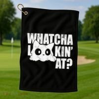 Watcha Lookin At Funny Cat Golf Towel thumb 1