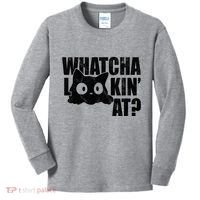 Watcha Lookin At Funny Cat Kids Long Sleeve Shirt thumb 0