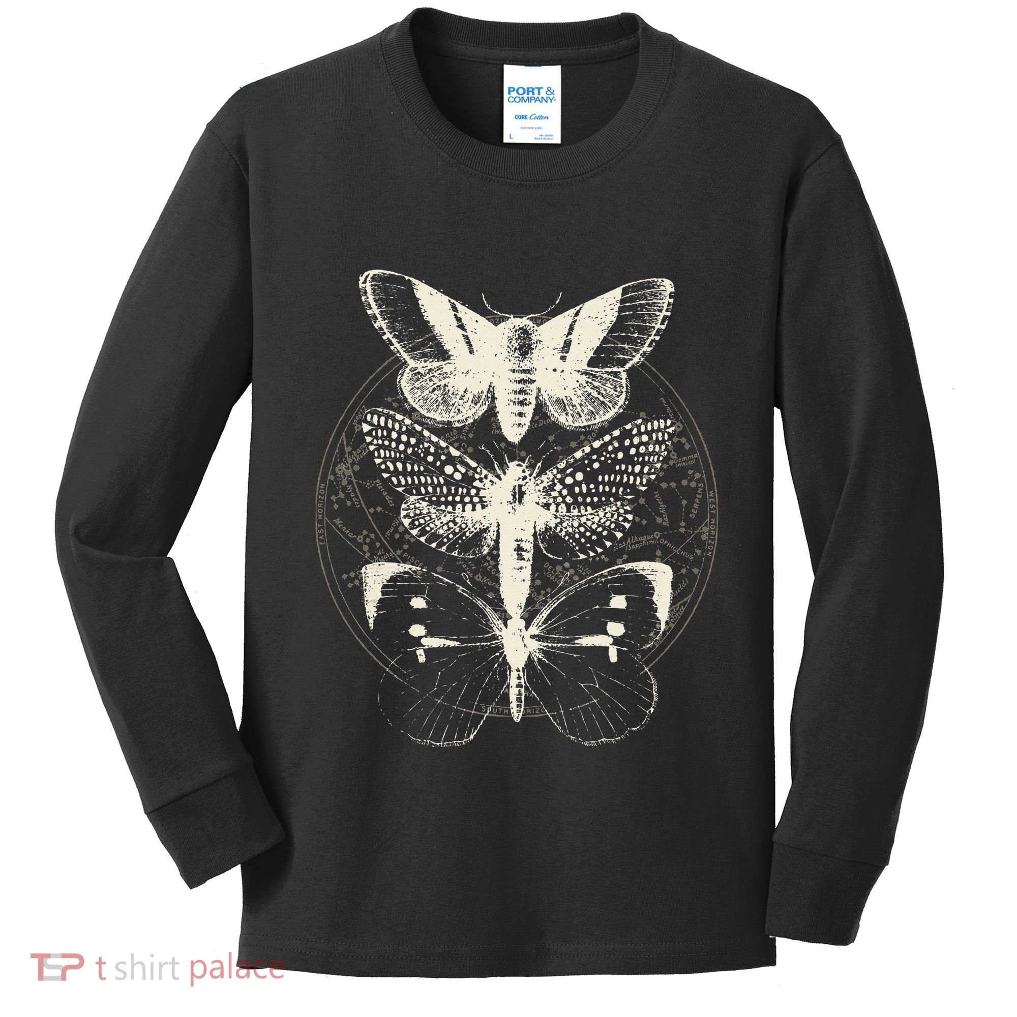 Witchcore Lepidoptera Butterfly Moth Insect Astronomy Lover Kids Long Sleeve Shirt