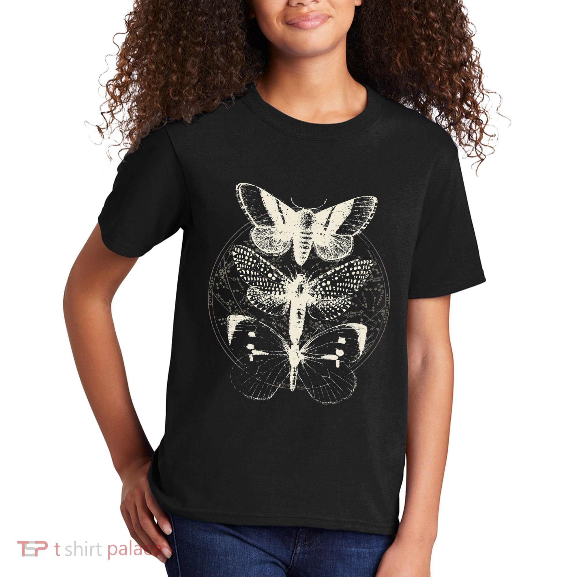 Witchcore Lepidoptera Butterfly Moth Insect Astronomy Lover Kids T-Shirt