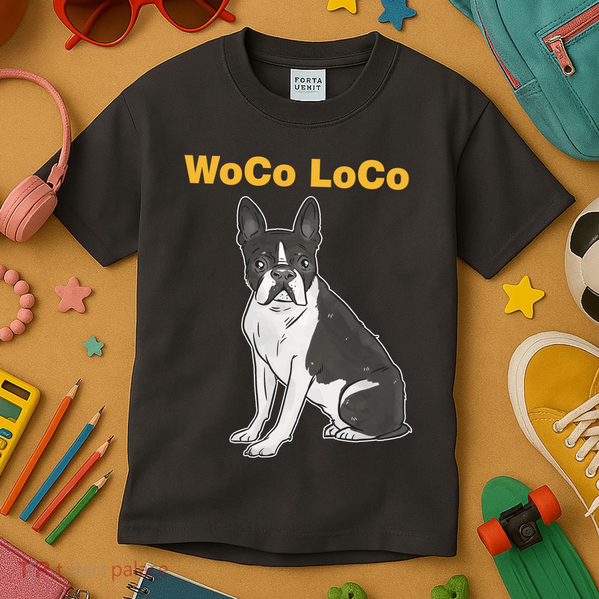 Woco Loco Boston Terrier Dog Kids T-Shirt