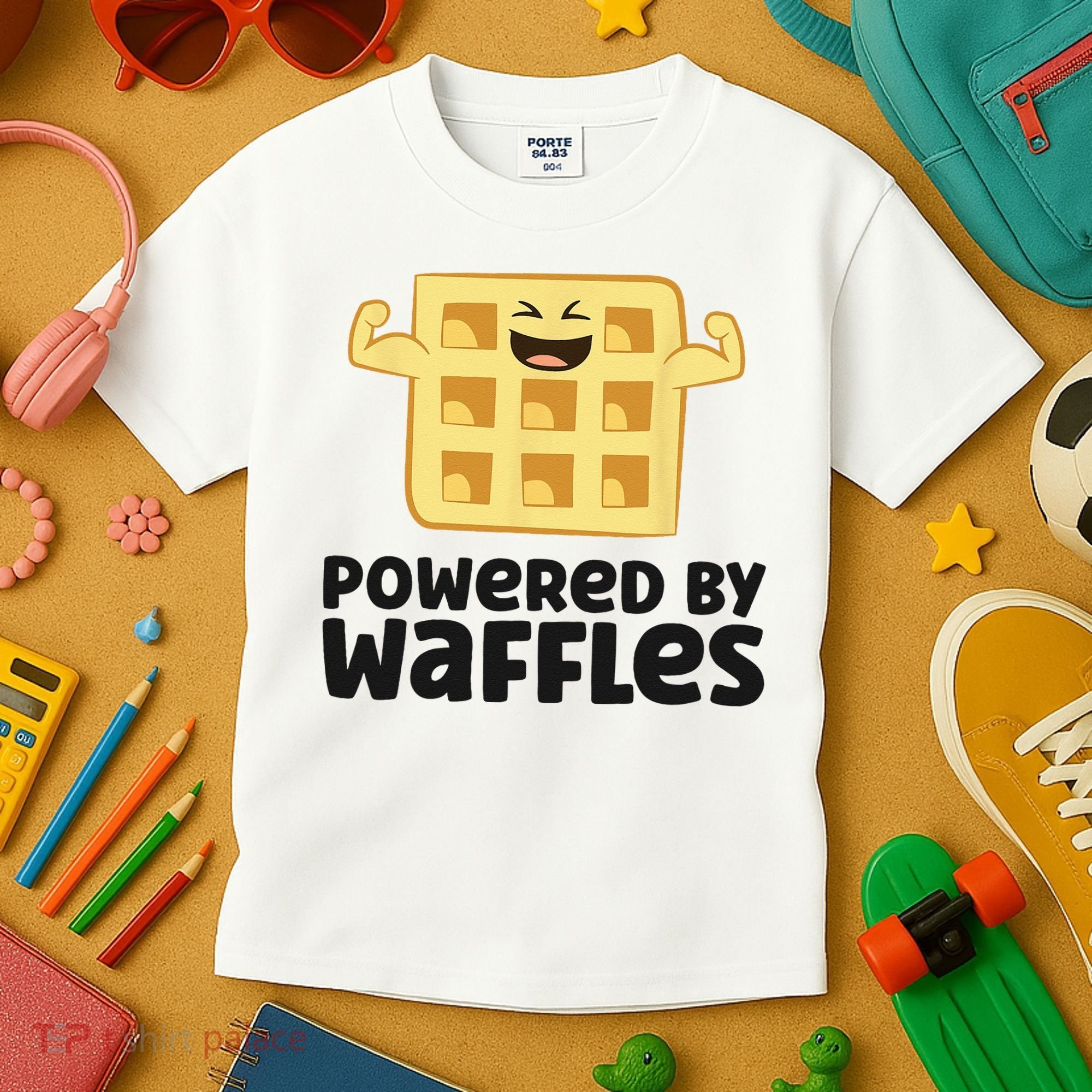 Waffle Lover Breakfast Waffles Powered By Waffles Kids T-Shirt