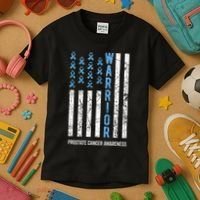 Warrior Light Blue Ribbon Prostate Cancer Awareness Kids T-Shirt thumb 3