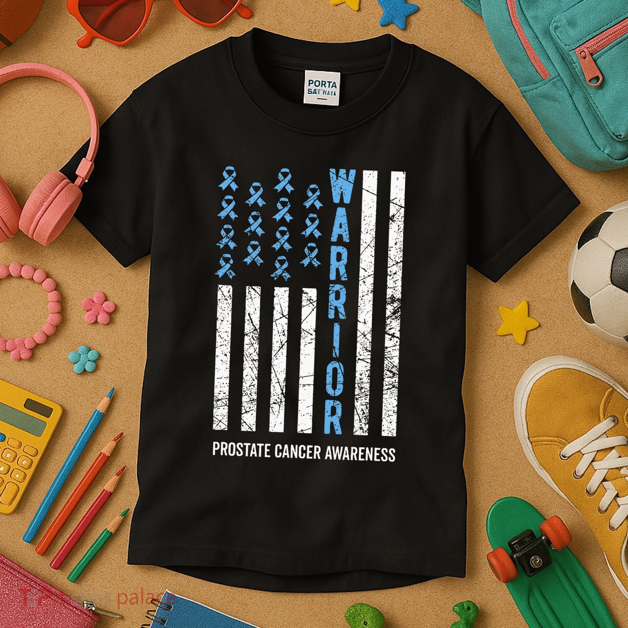 Warrior Light Blue Ribbon Prostate Cancer Awareness Kids T-Shirt