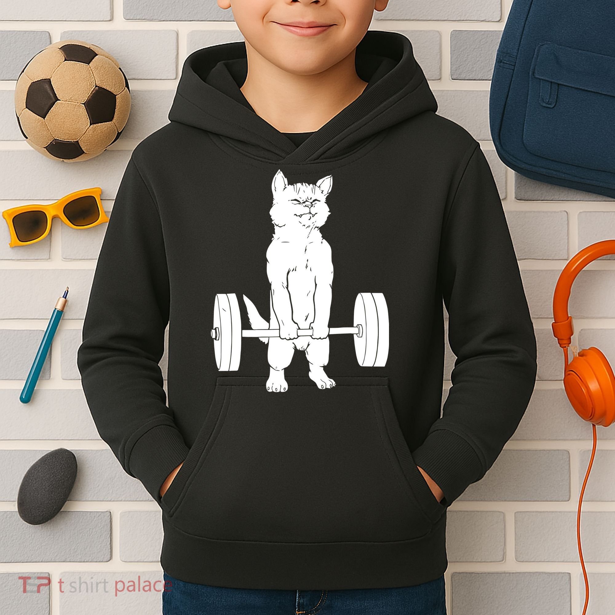 Weight Lifting Cat Deadlift Lifting Kids Hoodie