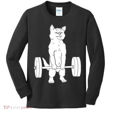 Weight Lifting Cat Deadlift Lifting Kids Long Sleeve Shirt