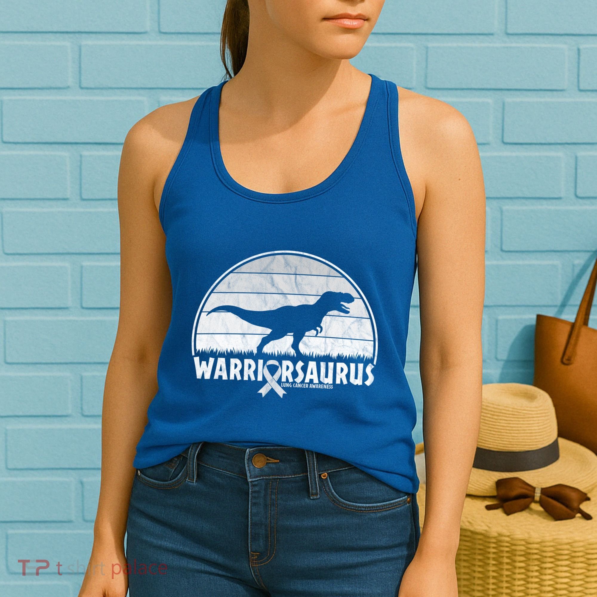 Warrior Lung Cancer Awareness Dinosaur Support Gift Women's Tank Top