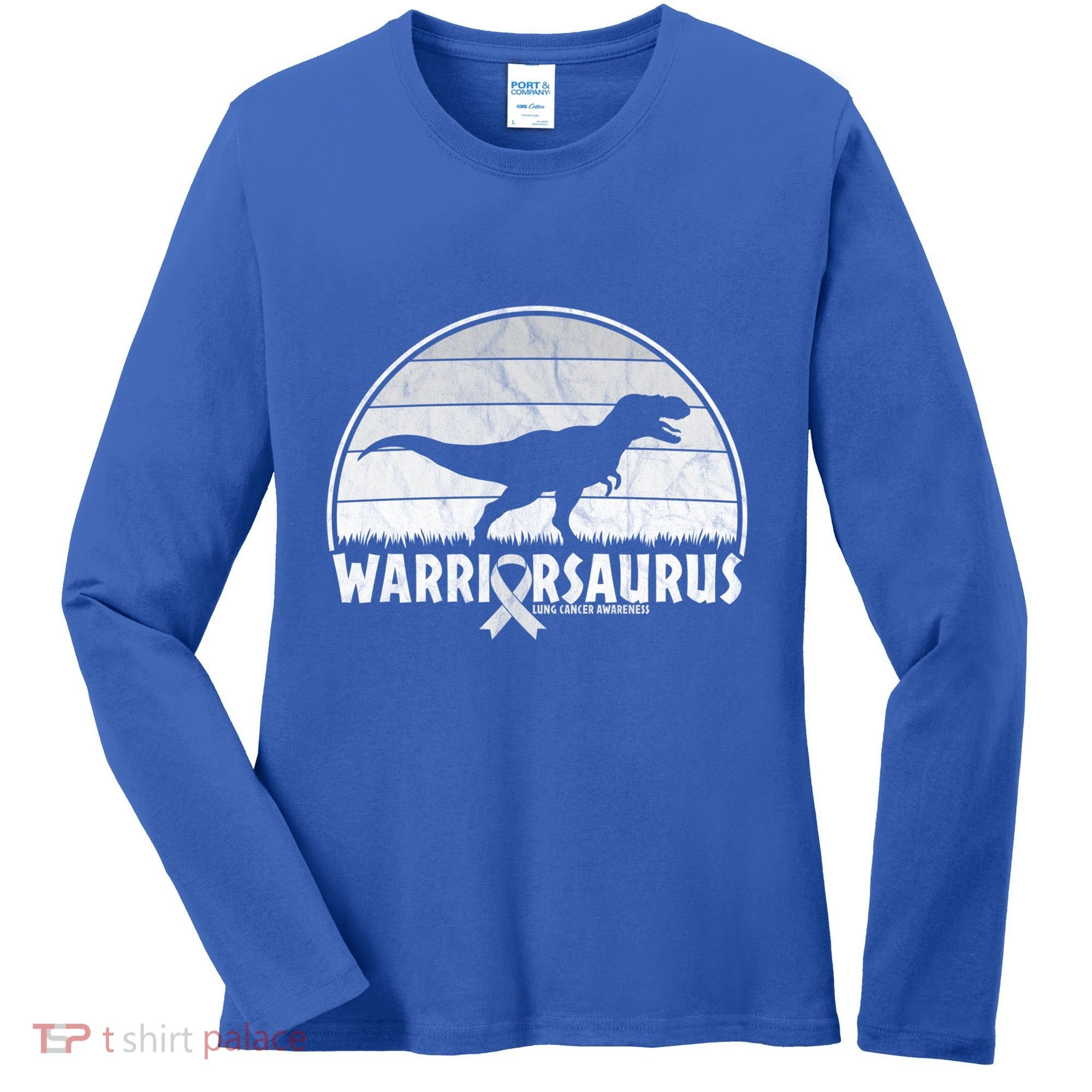 Warrior Lung Cancer Awareness Dinosaur Support Gift Women's Long Sleeve Shirt