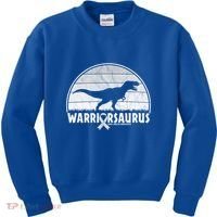 Warrior Lung Cancer Awareness Dinosaur Support Gift Kids Sweatshirt thumb 0