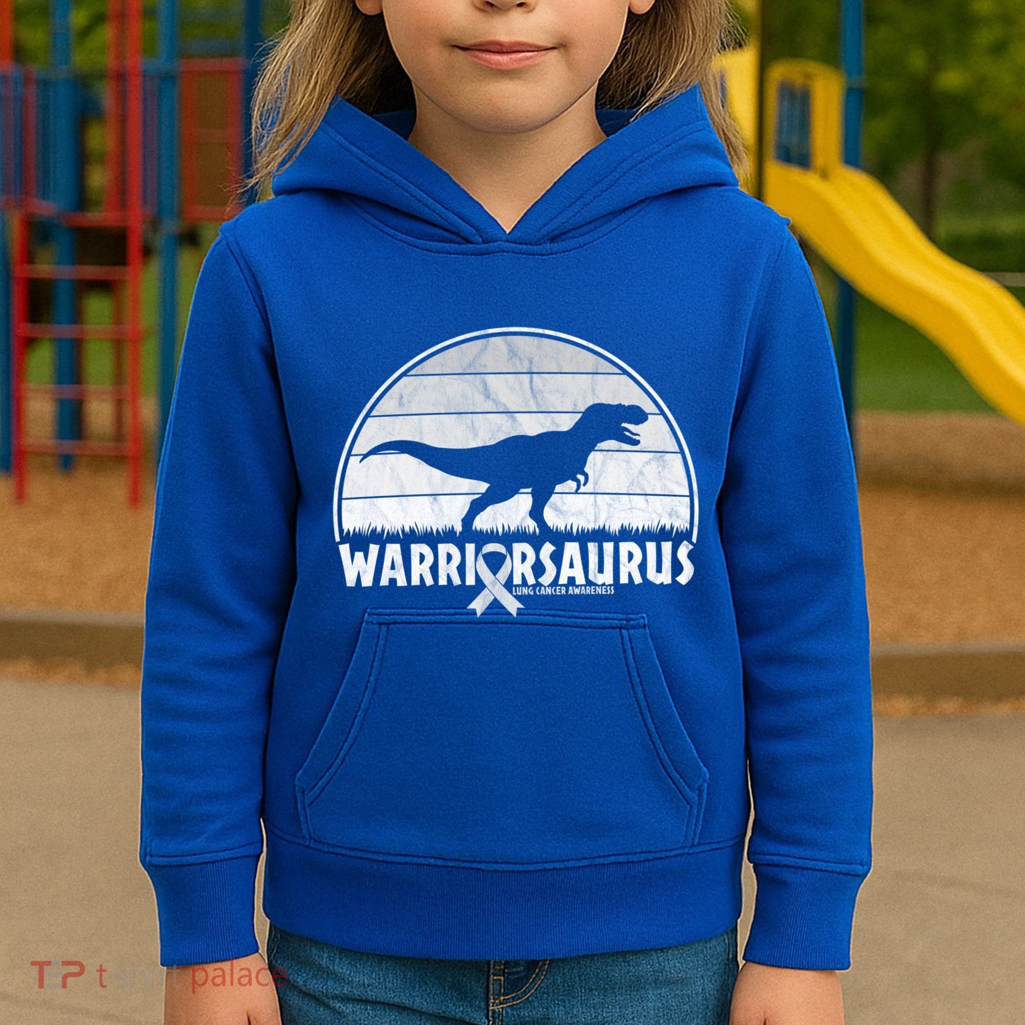 Warrior Lung Cancer Awareness Dinosaur Support Gift Kids Hoodie