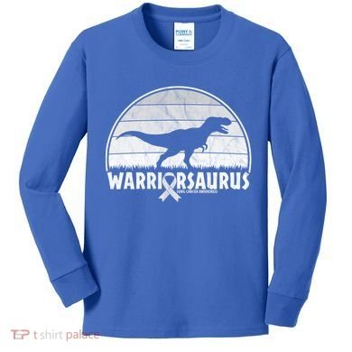 Warrior Lung Cancer Awareness Dinosaur Support Gift Kids Long Sleeve Shirt