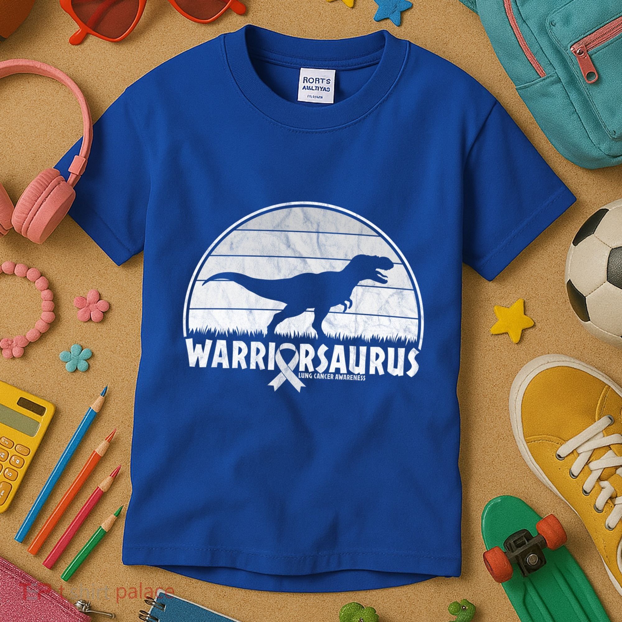 Warrior Lung Cancer Awareness Dinosaur Support Gift Kids T-Shirt