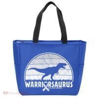 Warrior Lung Cancer Awareness Dinosaur Support Gift Tote Bag thumb 0