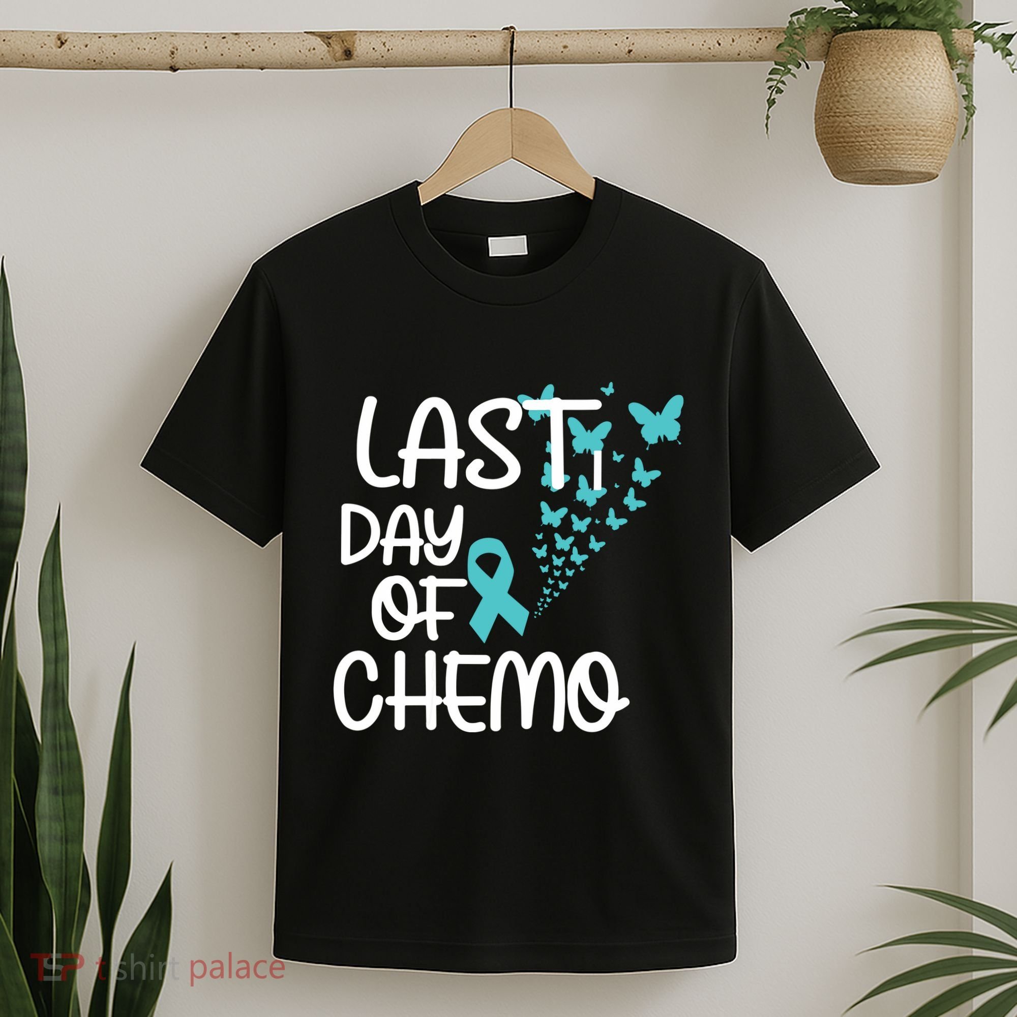 Women Last Day Of Chemo Cute Graphic Ovarian Cancer Awareness Vneck T-Shirt