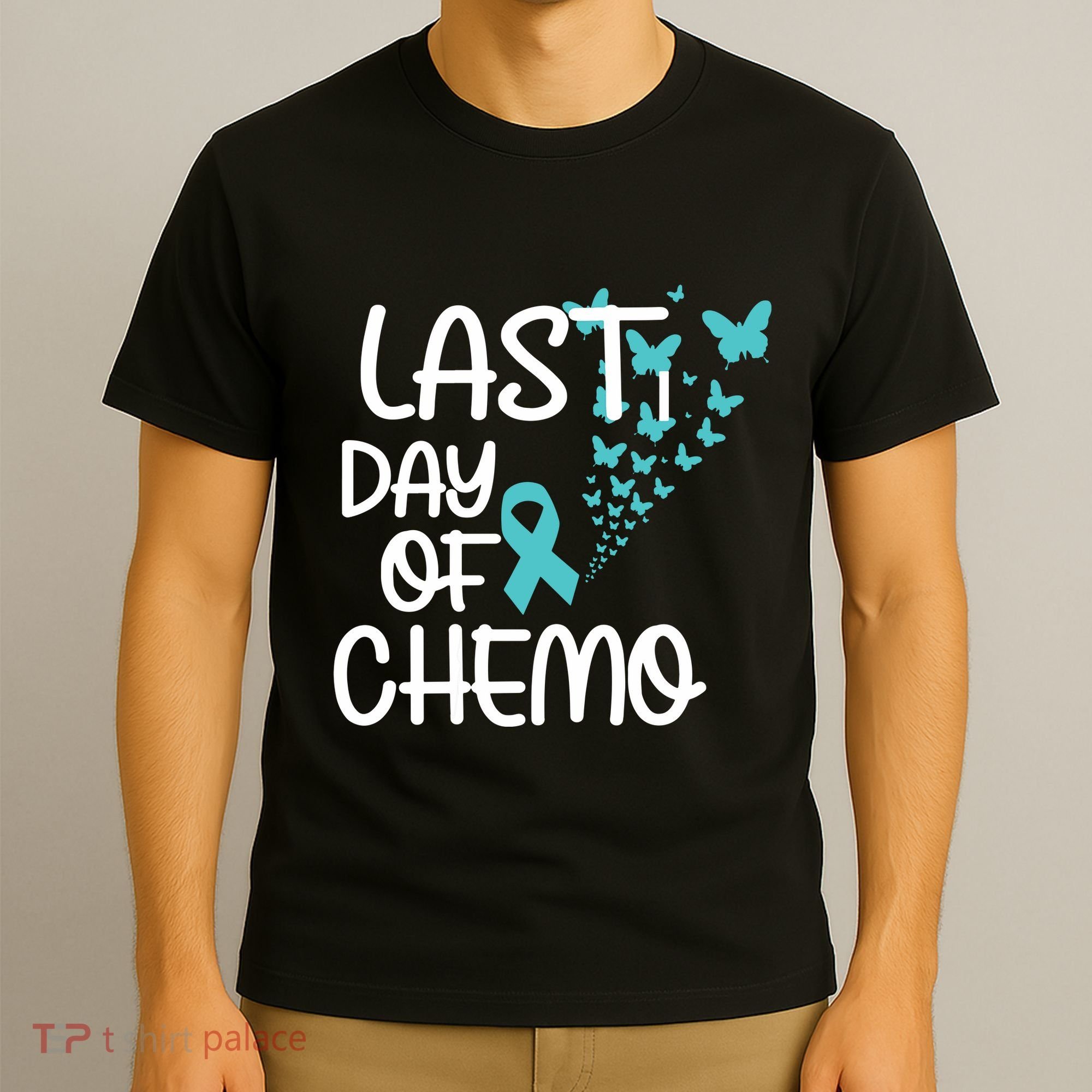 Women Last Day Of Chemo Cute Graphic Ovarian Cancer Awareness Vneck T-Shirt