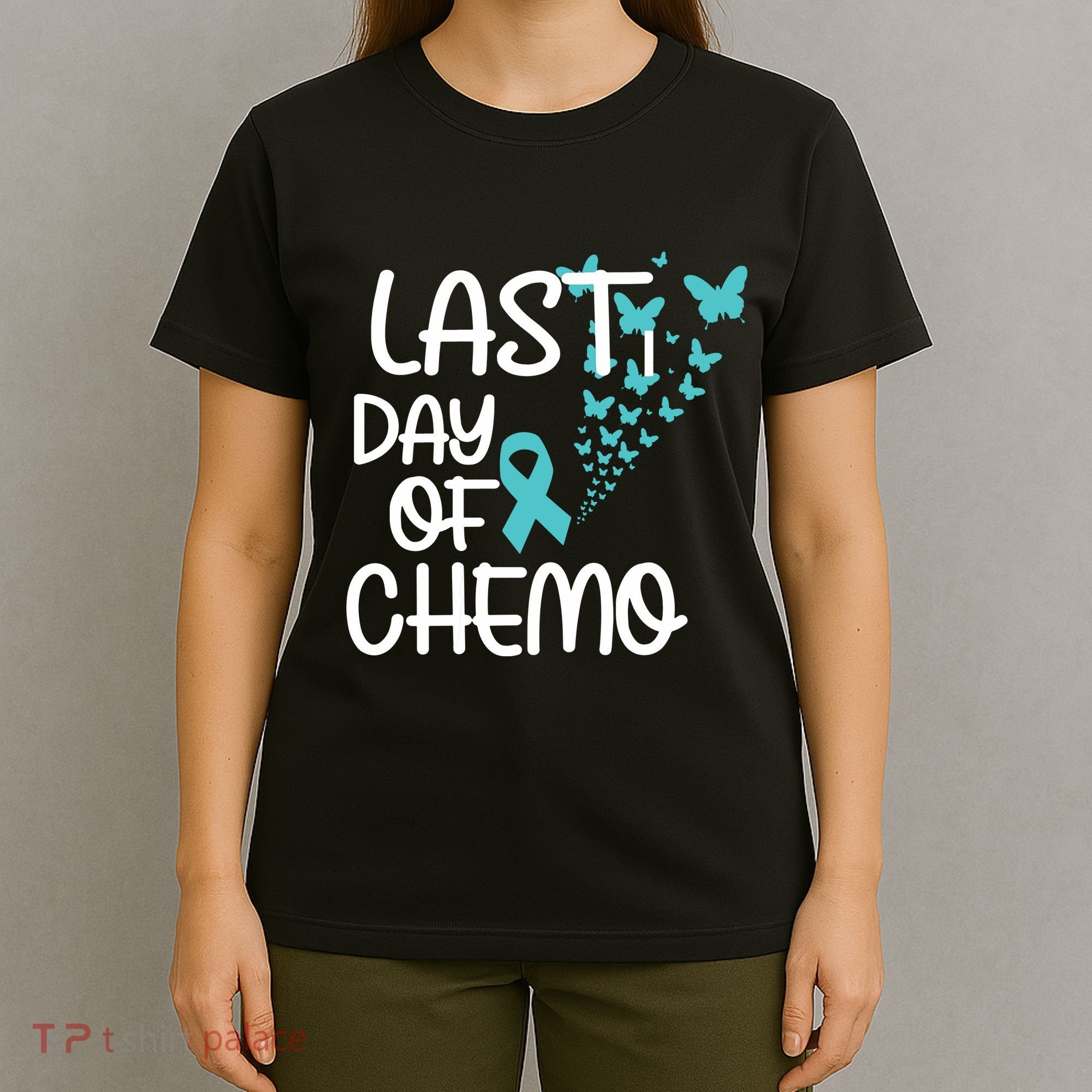 Women Last Day Of Chemo Cute Graphic Ovarian Cancer Awareness Vneck T-Shirt