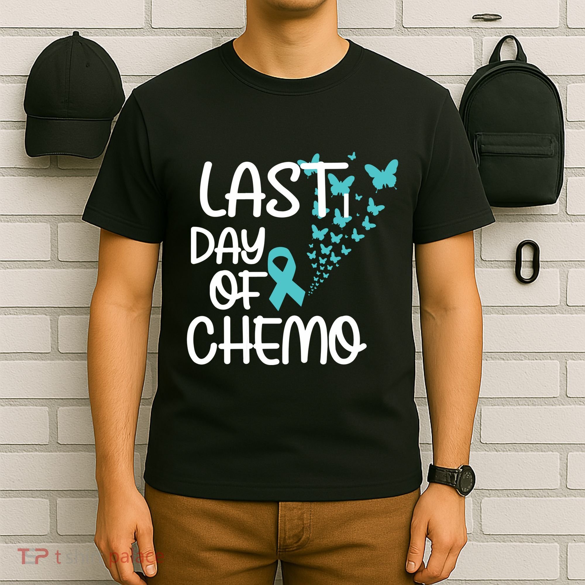 Women Last Day Of Chemo Cute Graphic Ovarian Cancer Awareness Vneck T-Shirt
