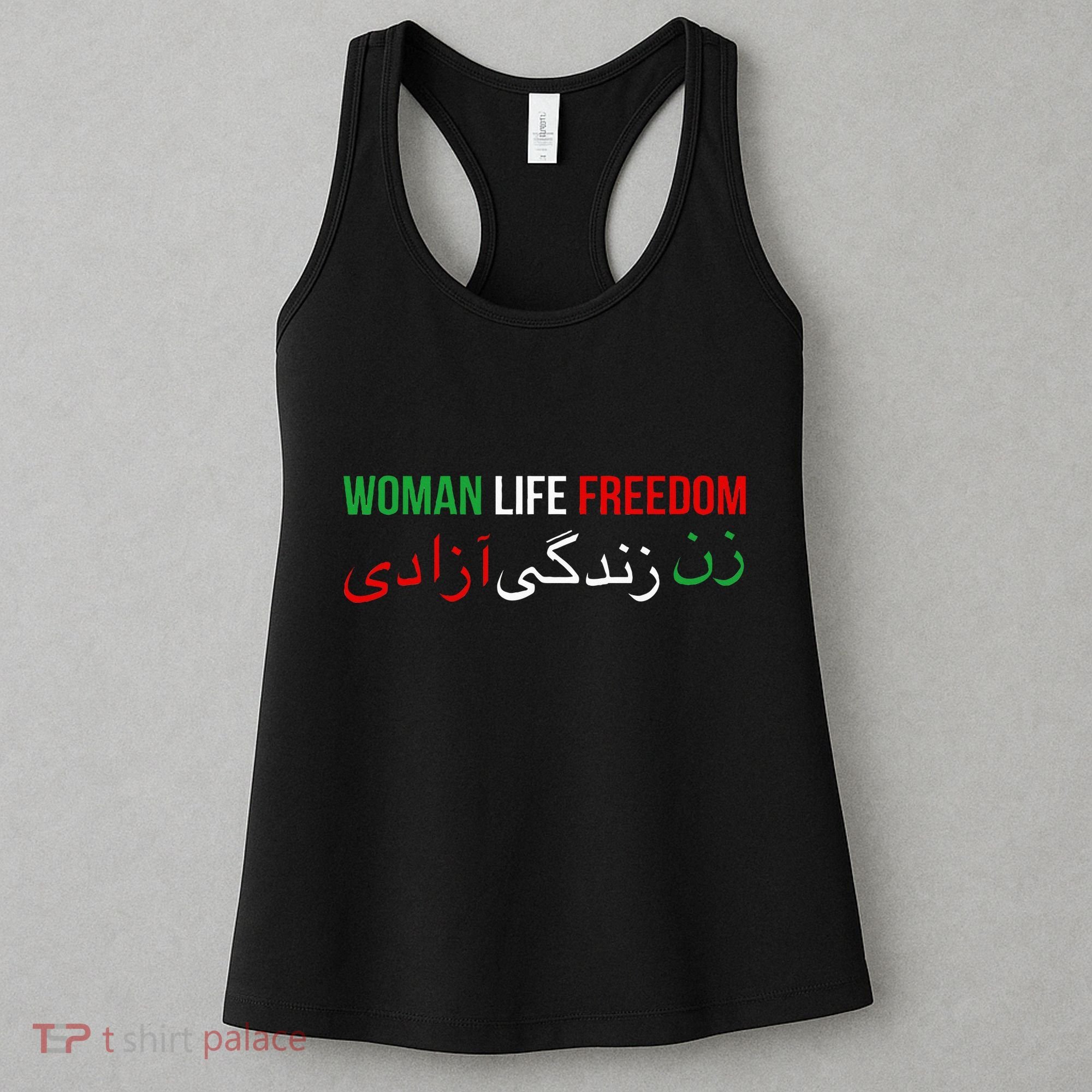 Woman Life Freedom Iran English Persian Protest Slogan Women's Tank Top