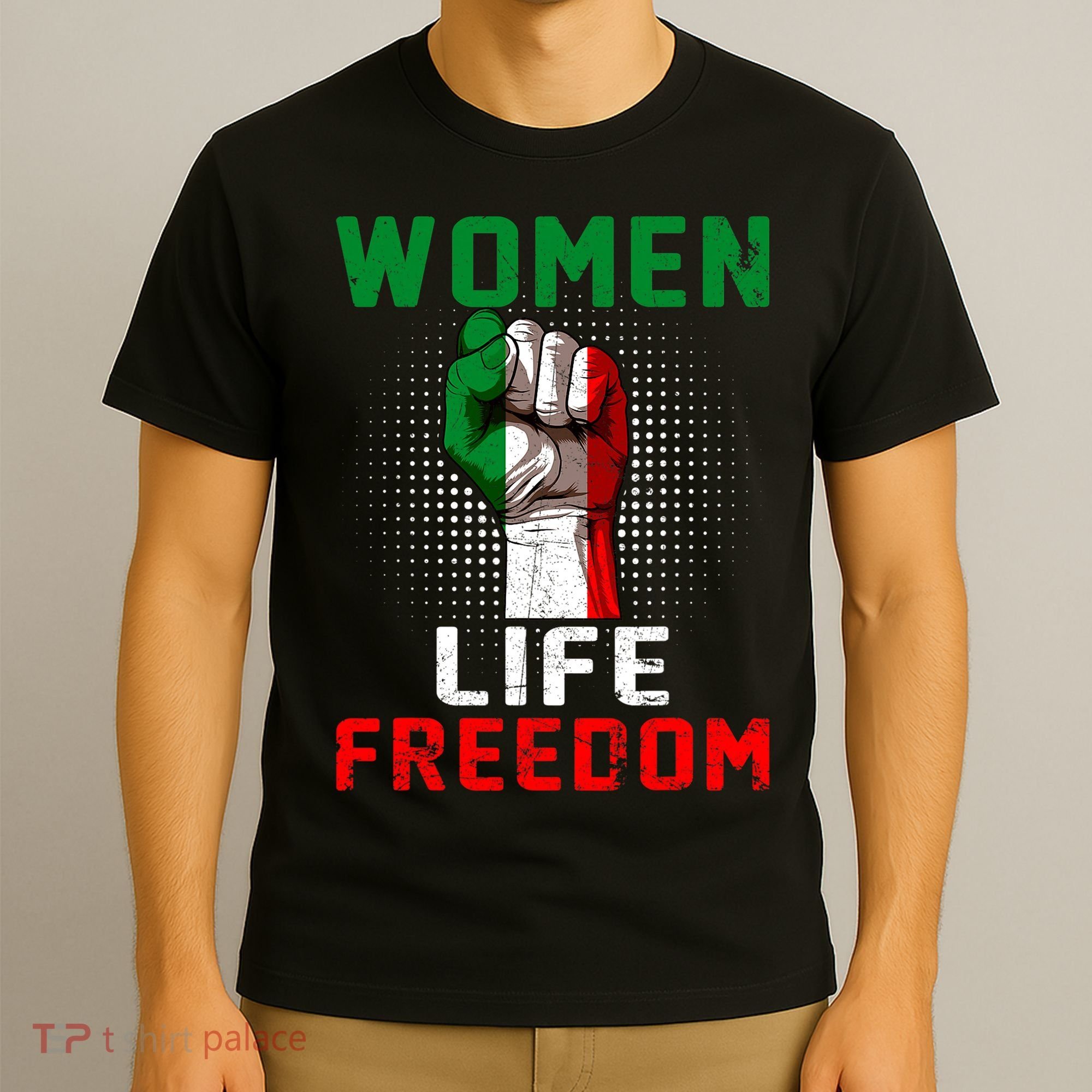 Women Life Freedom Stand With Women Iranian Flag Raised Hand T-Shirt