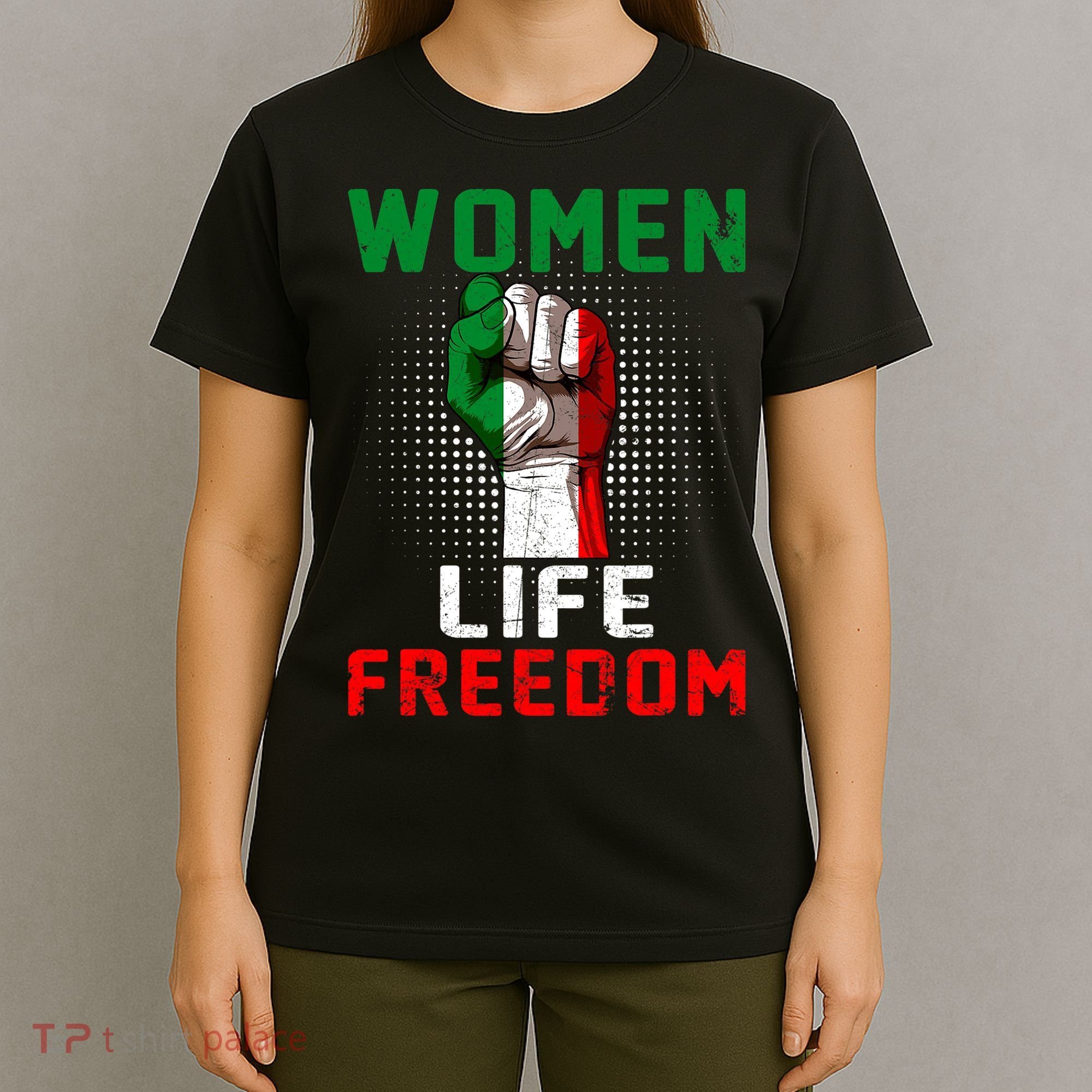 Women Life Freedom Stand With Women Iranian Flag Raised Hand T-Shirt