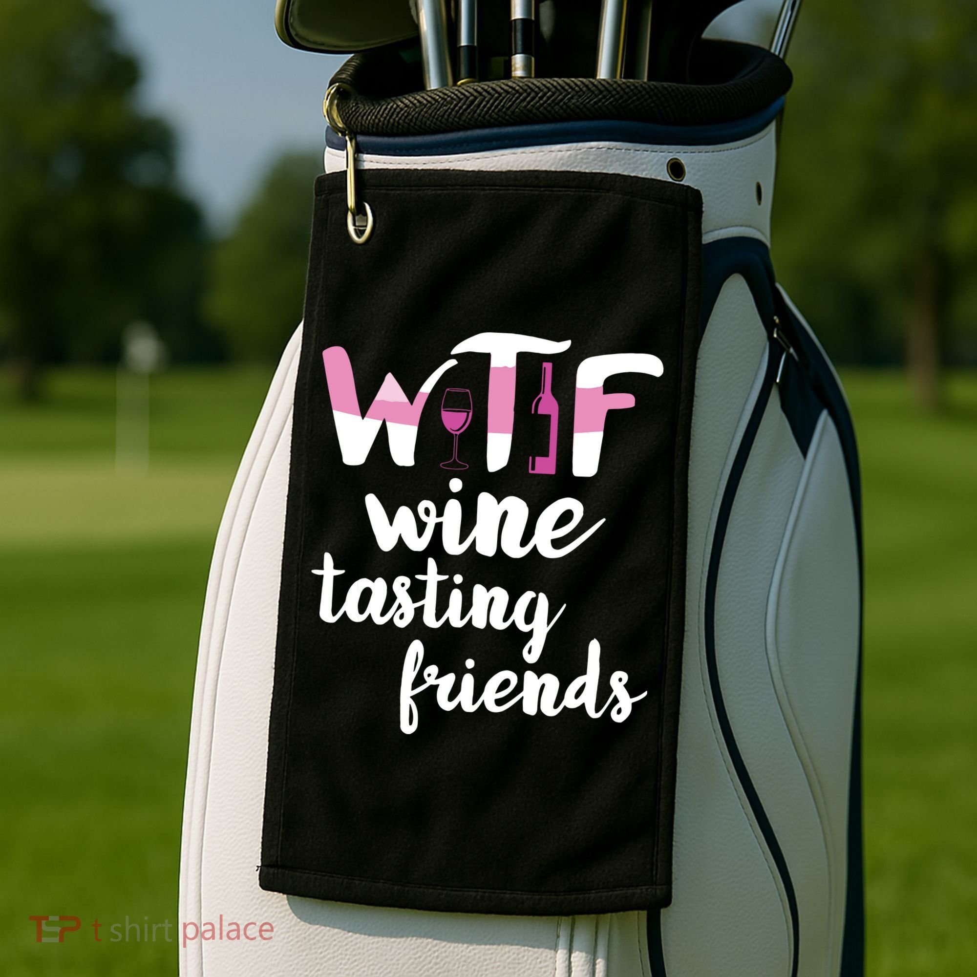 Wine Lover Funny WTF Wine Tasting Friends Drinking Wine Golf Towel