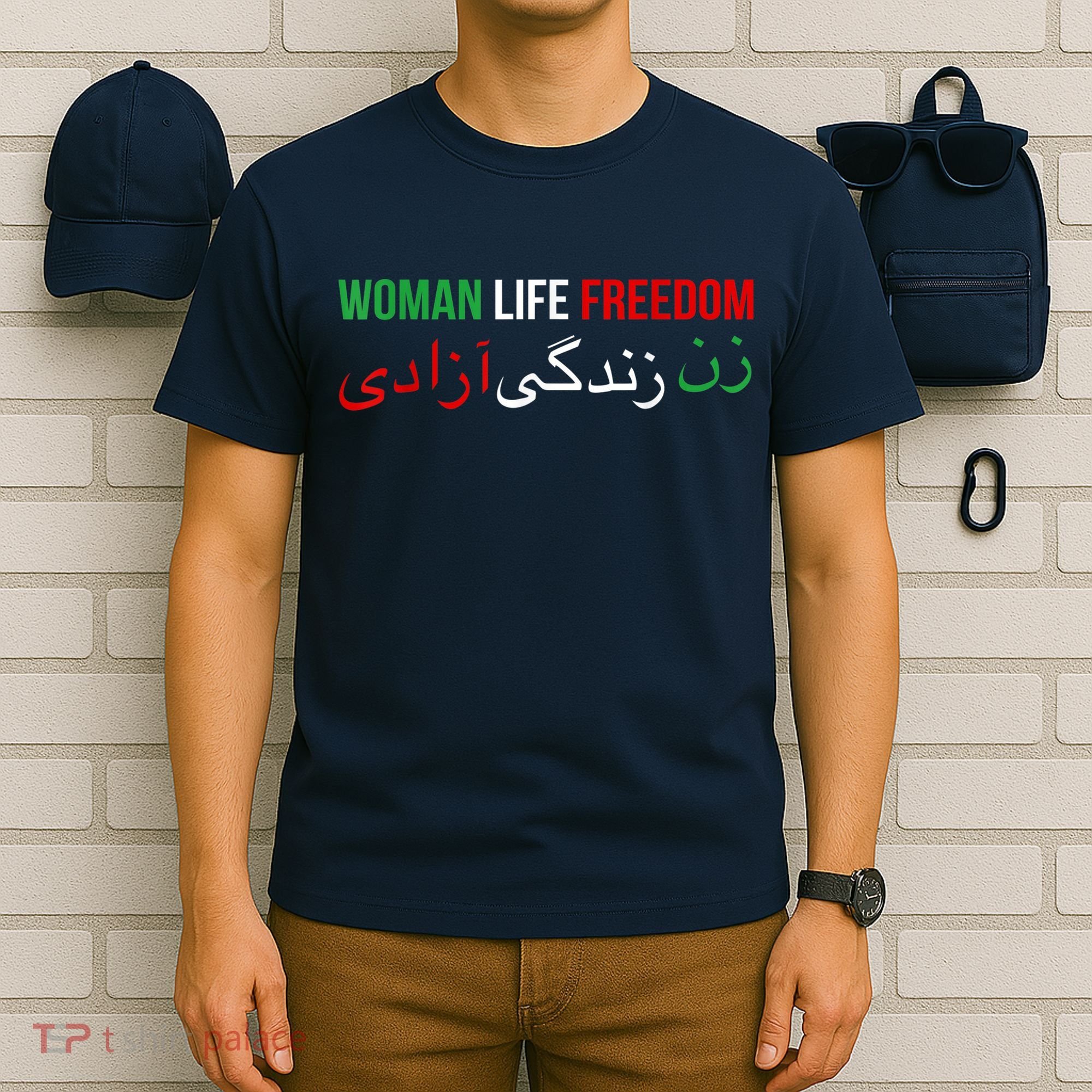 Woman Life Freedom Iran English Persian Protest Slogan T-Shirt