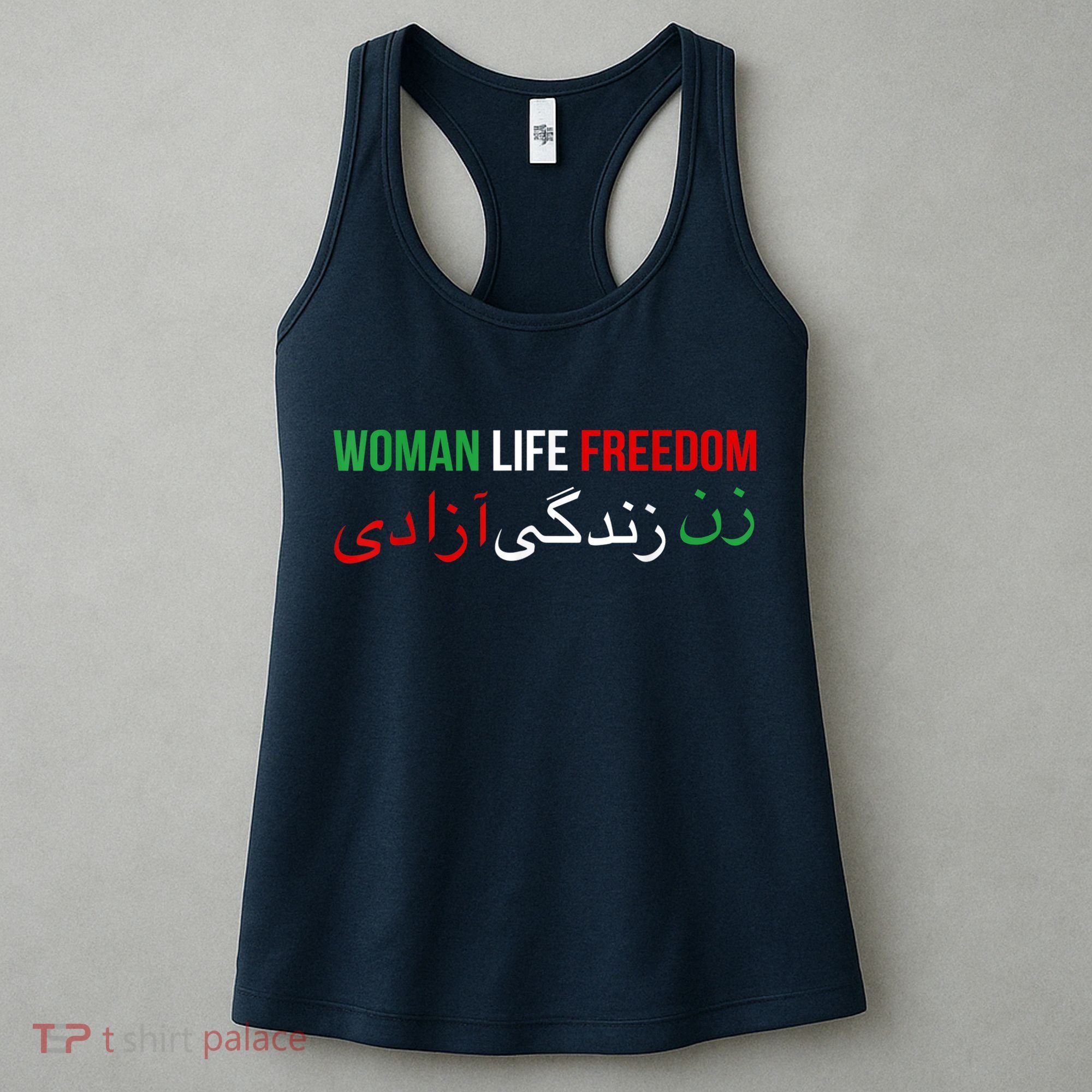 Woman Life Freedom Iran English Persian Protest Slogan Women's Tank Top